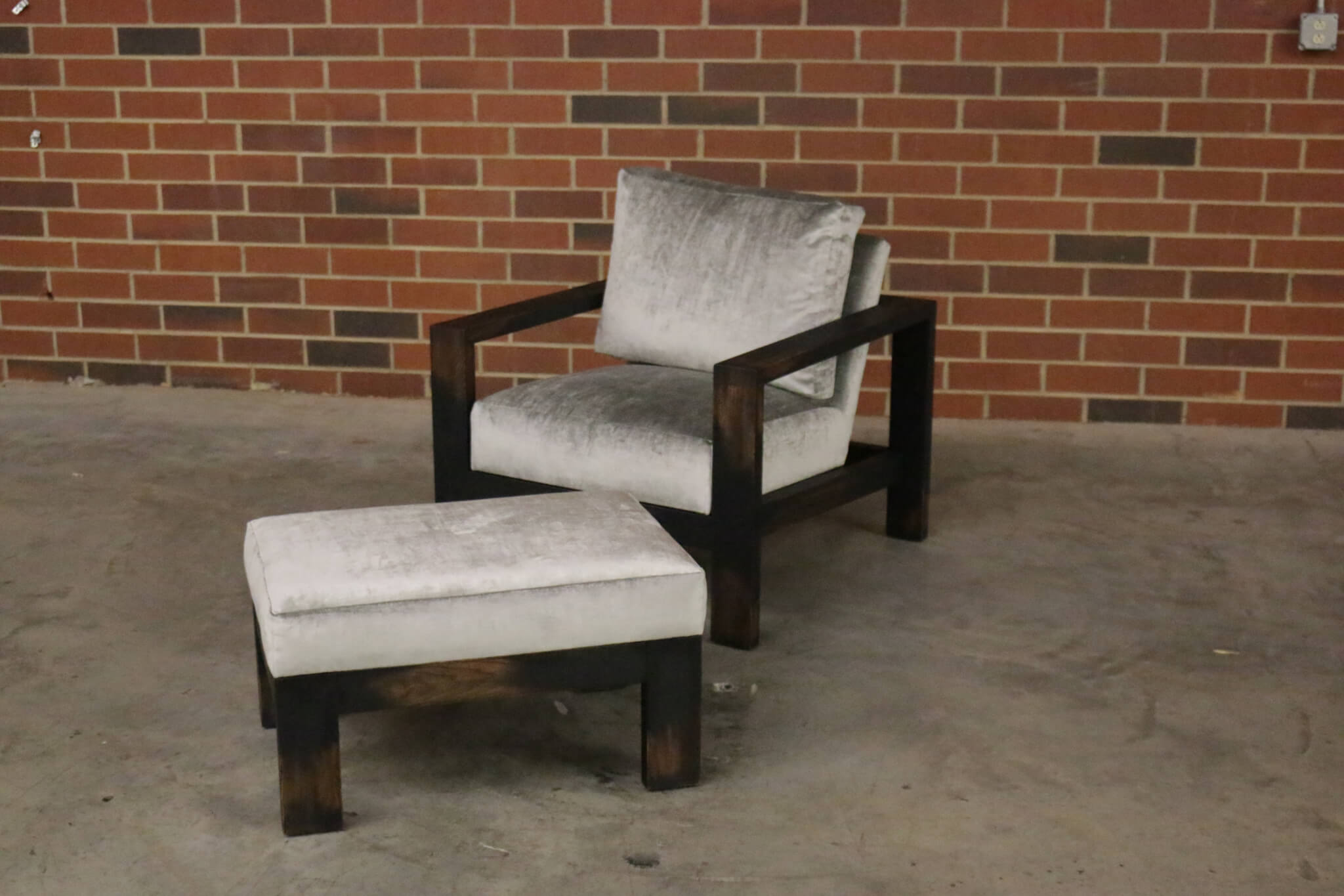 Silver Velvet Chair and Ottoman – Old Hickory Tannery
