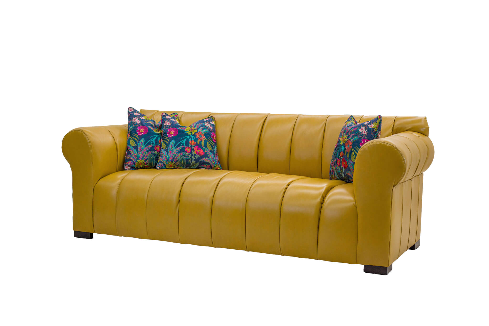 888-03 Leather Channel Sofa in Sunflower Yellow - 1 Available Sample ...